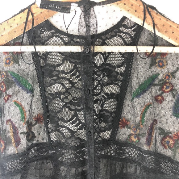 SOLD NEW Zara Black Lace Floral Top Shirt Small - Picture 6 of 8
